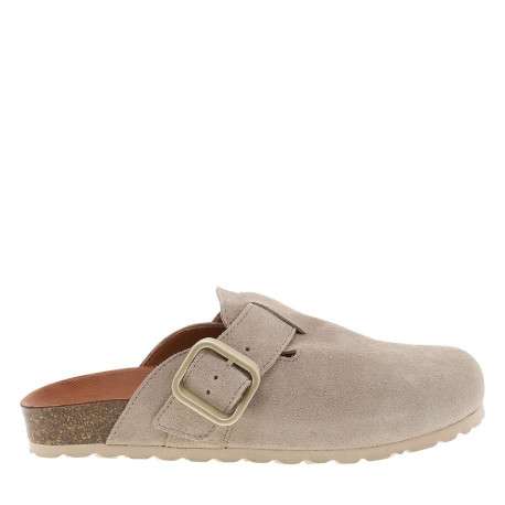 Sabots en cuir taupe avec un talon plat et une boucle à ardillon - Image 2