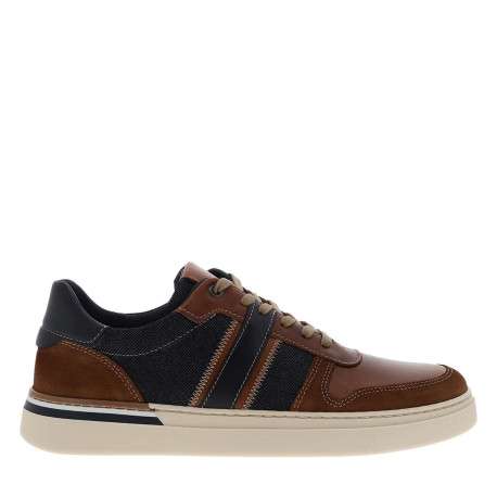 Tennis en cuir jean et tan à talon plat avec des lacets taupe - Image 2