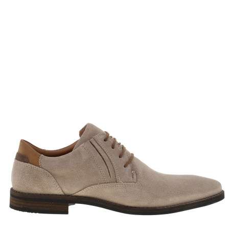 Derbies en cuir beiges à talon décroché bas avec des lacets ronds - Image 2