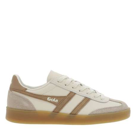 Tennis ivoire et marron en cuir avec un talon plat et des lacets - Image 2