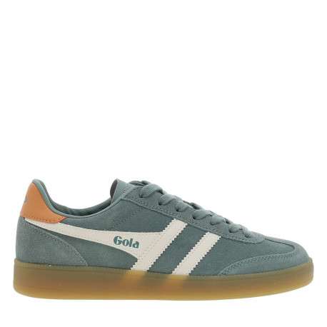 Tennis vertes en cuir nubuck avec un talon plat et des lacets - Image 2