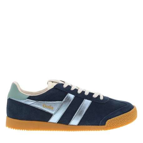 Tennis bleu marine en cuir avec un talon plat et des lacets blancs - Image 2