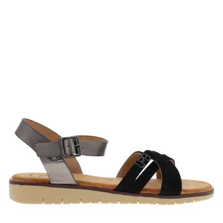 Nu-pieds noirs avec un talon compensé bas et une boucle à ardillon - Image 2