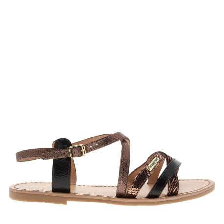 Nu-pieds en cuir chocolat à semelle plate et à boucle à ardillon - Image 2