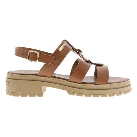 Nu-pieds tan en cuir avec un talon décroché bas et une boucle à ardillon - Image 2