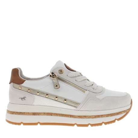 Baskets running blanches à un talon plateau avec des lacets et un zip latéral - Image 2