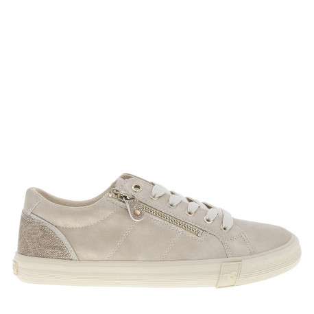 Tennis beiges à talon plat avec des lacets et un zip latéral - Image 2