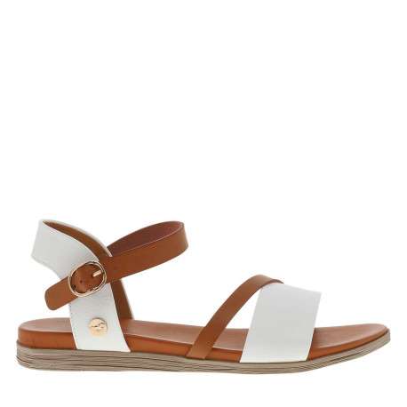 Nu-pieds blancs à talon plat avec une fermeture à boucle à ardillon - Image 2