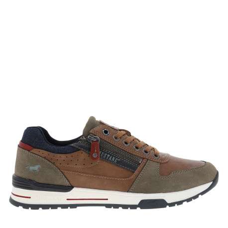 Baskets cognac à talon plat avec des lacets et un zip latéral - Image 2