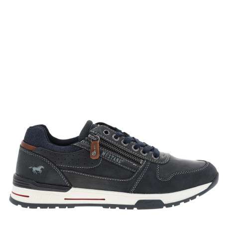 Baskets bleu marine à talon plat avec des lacets et un zip latéral - Image 2