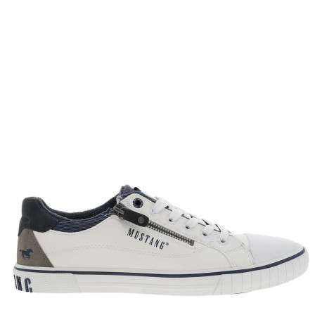 Tennis blanches à semelle plate avec des lacets et un zip latéral - Image 2