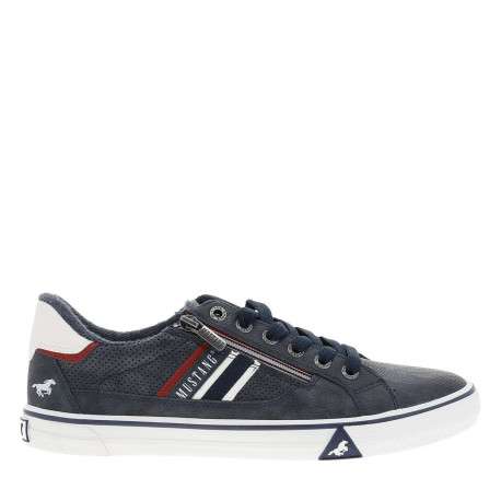 Tennis bleu marine à semelle à talon plat et à lacets et zip latéral - Image 2