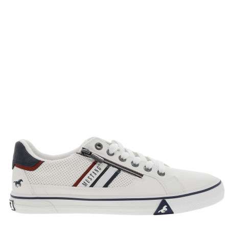 Tennis blanches à semelle à talon plat et à lacets et zip latéral - Image 2