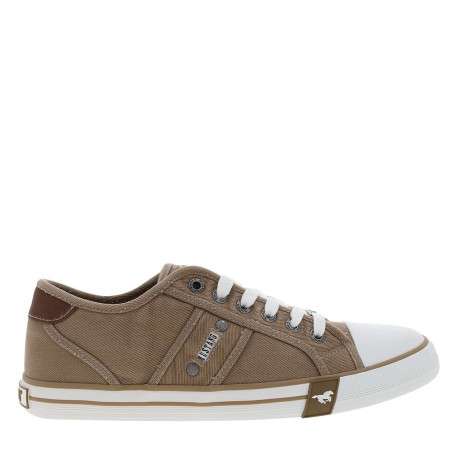 Tennis toile basse taupe avec un talon plat et des lacets blancs - Image 2