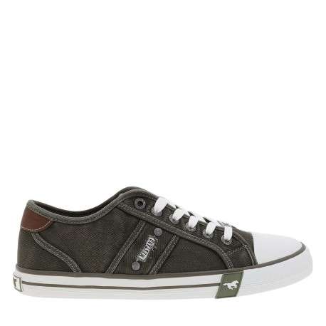 Tennis toile basse kaki avec un talon plat et des lacets blancs - Image 2