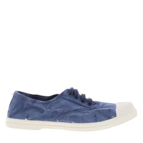 Tennis bleues à talon plat avec des lacets et un soufflet élastiqué - Image 2