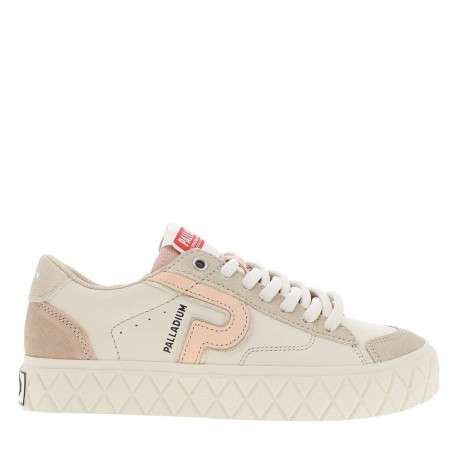 Tennis en cuir écrues à talon plat avec des lacets et un logo rose - Image 2