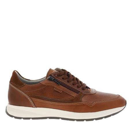Sneakers cognac en cuir à talon plat avec des lacets et un zip latéral - Image 2