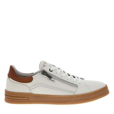 Tennis blanches en cuir à talon plat avec des lacets et un zip latéral - Image 2