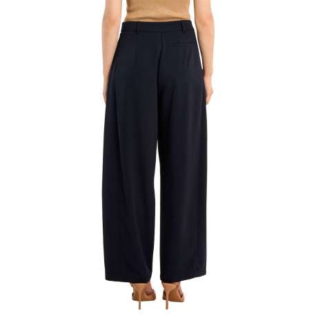 Pantalon chino marine uni pourvu d'une coupe large et d'une taille haute - Image 2