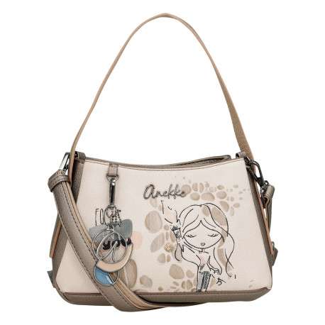 Sac à main porté épaule beige à motifs avec une poche extérieure zippée - Image 3