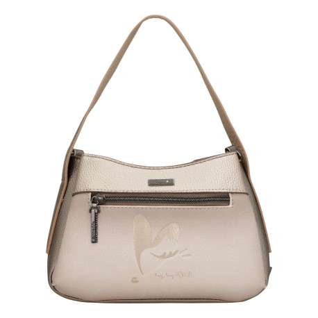 Sac à main porté épaule beige à motifs avec une poche extérieure zippée - Image 4