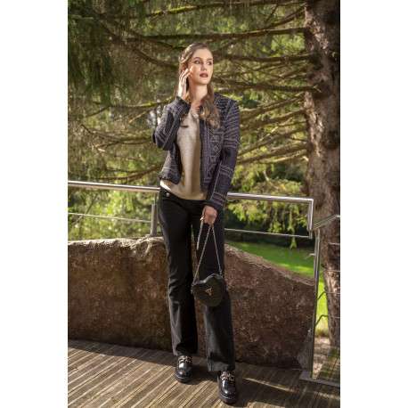 Pantalon 5 Poches noir uni avec une coupe droite et des passants pour ceinture - Image 2