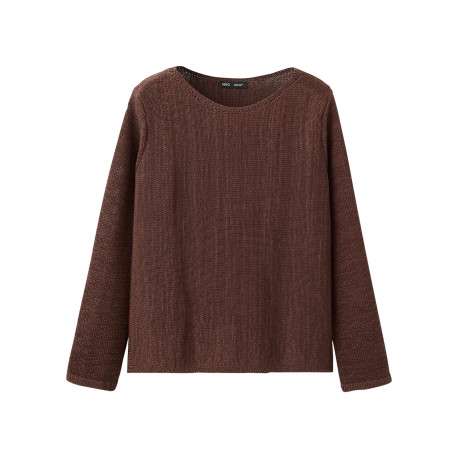 Pull marron uni pourvu d'une coupe droite et de manches longues