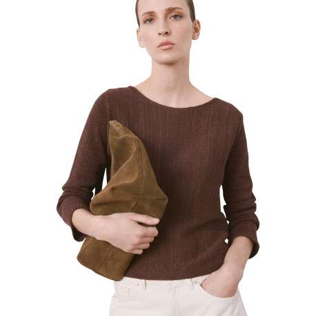 Pull marron uni pourvu d'une coupe droite et de manches longues - Image 4