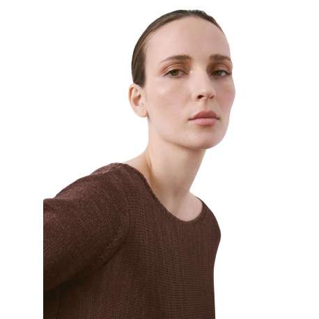 Pull marron uni pourvu d'une coupe droite et de manches longues - Image 6
