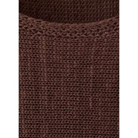 Pull marron uni pourvu d'une coupe droite et de manches longues - Image 7