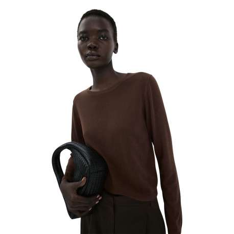 Pull chocolat uni pourvu d'une coupe droite et de manches longues - Image 2