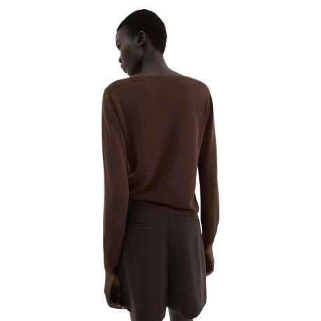 Pull chocolat uni pourvu d'une coupe droite et de manches longues - Image 3