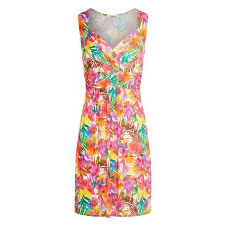 Robe courte multicolore florale avec une coupe évasée et un col en V