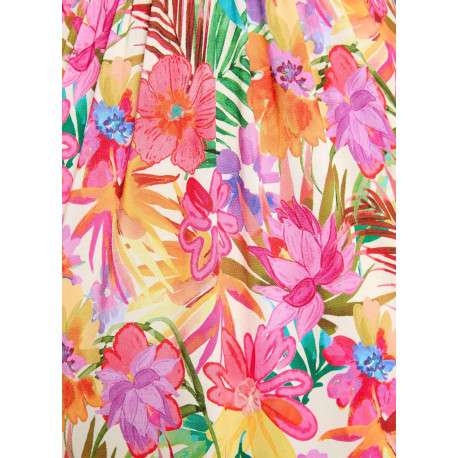Robe courte multicolore florale avec une coupe évasée et un col en V - Image 2