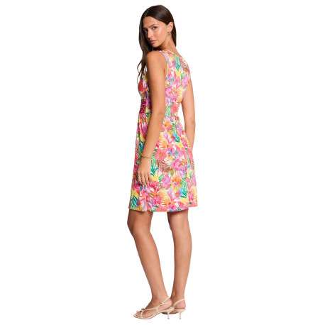Robe courte multicolore florale avec une coupe évasée et un col en V - Image 4