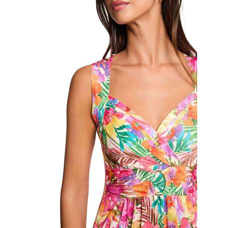 Robe courte multicolore florale avec une coupe évasée et un col en V - Image 6