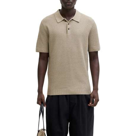 Polo en coton beige uni avec des manches courtes et une coupe droite - Image 2