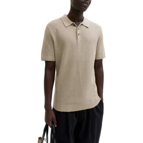 Polo en coton beige uni avec des manches courtes et une coupe droite - Image 3