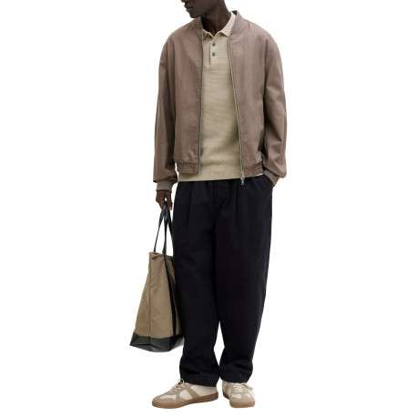 Polo en coton beige uni avec des manches courtes et une coupe droite - Image 5