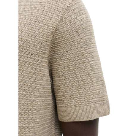 Polo en coton beige uni avec des manches courtes et une coupe droite - Image 6