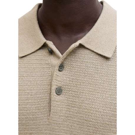 Polo en coton beige uni avec des manches courtes et une coupe droite - Image 7