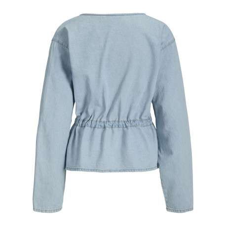 Chemisier en coton bleu clair pourvu d'un col v et de manches longues - Image 2