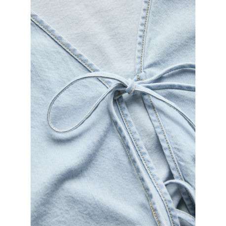 Chemisier en coton bleu clair pourvu d'un col v et de manches longues - Image 3