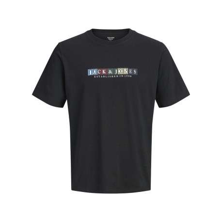T-shirt en coton biologique noir à coupe droite pourvu de manches courtes