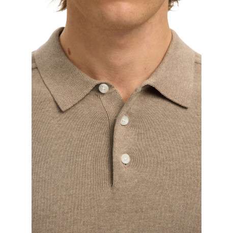 Polo en coton beige uni avec une coupe droite et un col boutonné - Image 5
