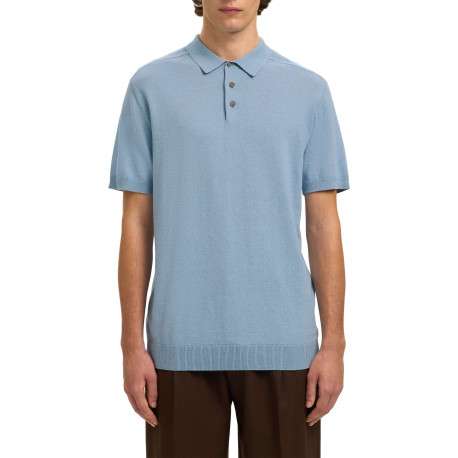 Polo en coton bleu uni avec une coupe droite et un col boutonné - Image 2