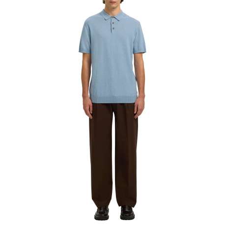 Polo en coton bleu uni avec une coupe droite et un col boutonné - Image 3