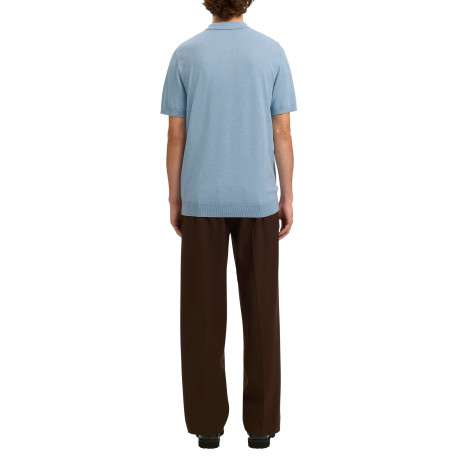 Polo en coton bleu uni avec une coupe droite et un col boutonné - Image 4