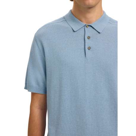 Polo en coton bleu uni avec une coupe droite et un col boutonné - Image 5